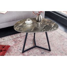 GOPLUS Salontafel met marmerlook, rechthoekig met metalen frame, houten bijzettafel, modern design, 70 cm x 70 cm x 40 cm (zwart