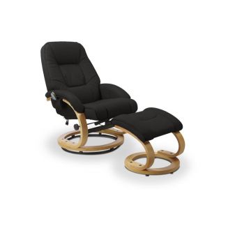 RelaxFauteuil Matador Zwart Leer Incl. Massage en Heating functies met Voetenbank Draaibaar en Verstelbaar