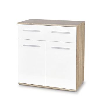 Kast Lima KM-1 Eiken Bruin/Hoogglans Wit 77cm commode