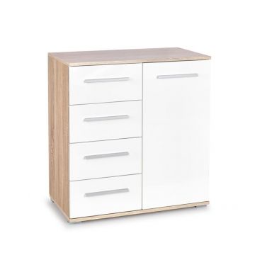 Kast Lima KM-2 Eiken Bruin/Hoogglans Wit 77cm commode