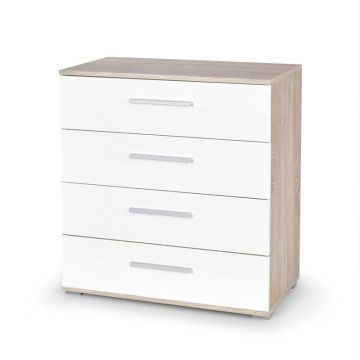 Kast Lima KM-3 Eiken Bruin/Hoogglans Wit 77cm commode met 3 lades