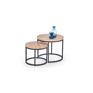 Salontafel 2-delige set Oreo Rond Bruin Eiken 53/43cm met zwart onderstel