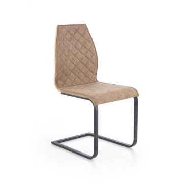 Moderne Vrijdragende Eetkamerstoel K265 Bruin Eco Leer Metaal Frame