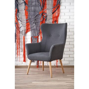 OorFauteuil Cotto Donker Grijs Stoffen bekleding met Houten poten