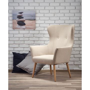 OorFauteuil Cotto Beige Stoffen bekleding met Houten poten