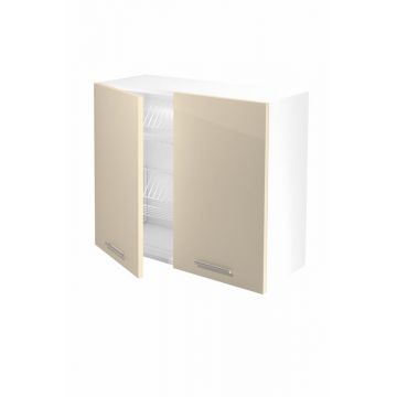 Dubbele bovenkast keuken 80x72cm Licht Beige Glans met serviesrek softclose en handgrepen