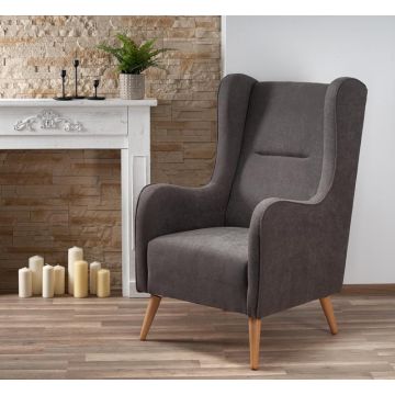 Fauteuil Chester Grijs Stof Oorfauteuil met Houten poten