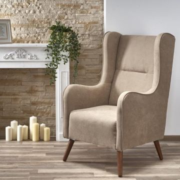 Fauteuil Chester Beige Stof Oorfauteuil met Houten poten