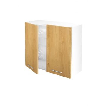 Dubbele bovenkast keuken 80x72cm Bruin Honing Eiken met serviesrek softclose en handgrepen