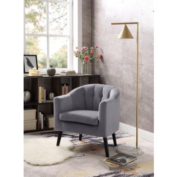 Fauteuil Marshal Rond Grijs Fluweel Velvet met Zwarte poten