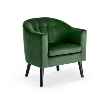 Fauteuil Marshal Rond Donker Groen Fluweel Velvet met Zwarte poten