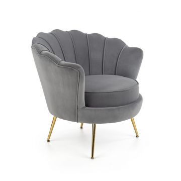 Fauteuil Amorinito Rond Grijs Fluweel met Gouden poten