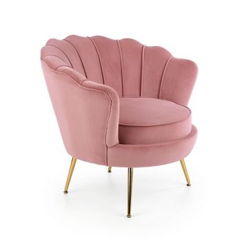 Fauteuil Amorinito Rond Roze Fluweel met Gouden poten