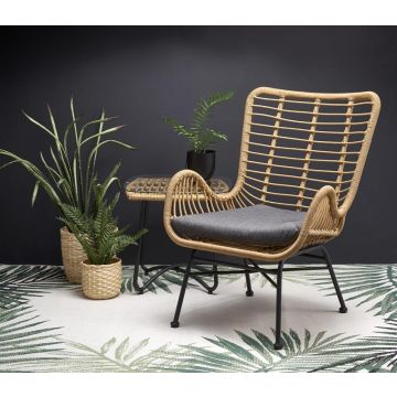 Fauteuil Ikaro Bruin Rotan Naturel met Grijs Zitkussen en Zwarte Poten