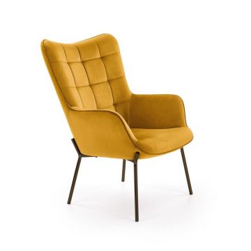 Fauteuil Castel Mosterd Geel Fluweel met Zwarte poten