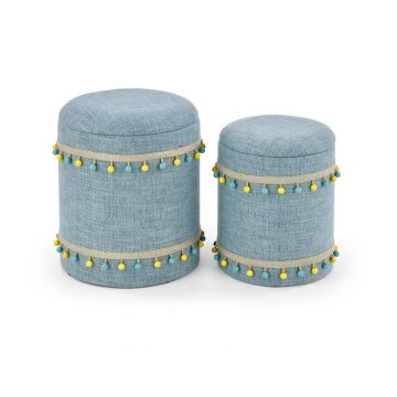 Poef Grado 2-delige set Blauw 38/30cm met Opbergfunctie boho