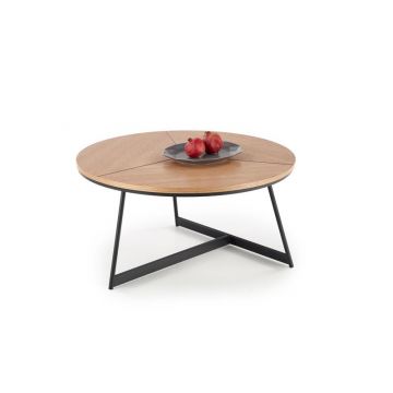 Salontafel Karida Rond Bruin Eiken 80cm met zwart onderstel