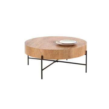 Salontafel Brooklyn Rond Eiken Bruin 80cm met zwarte poten