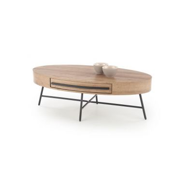 Salontafel Ovaal Carolina Eiken Bruin 120cm met lade