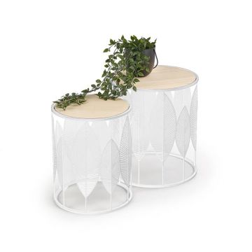 Salontafel 2-delig Folla Rond Bruin/Wit 40/33cm Scandinavisch
