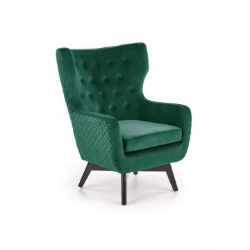 OorFauteuil Marvel Donker Groen Fluweel Velvet met Zwarte poten