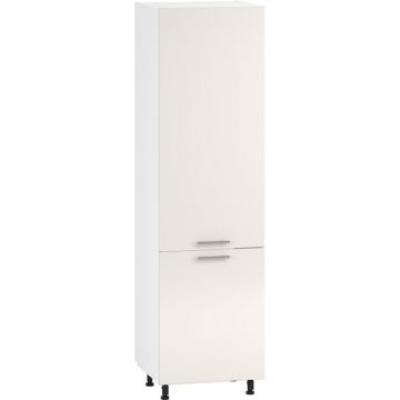 Hoge kast keuken 214cm Licht Beige Glans met legplanken voor servies/voorraad met handgrepen