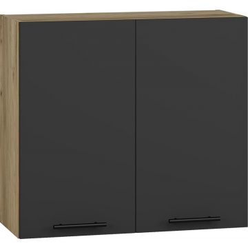 Dubbele bovenkast keuken 80x72cm Antraciet softclose met handgrepen