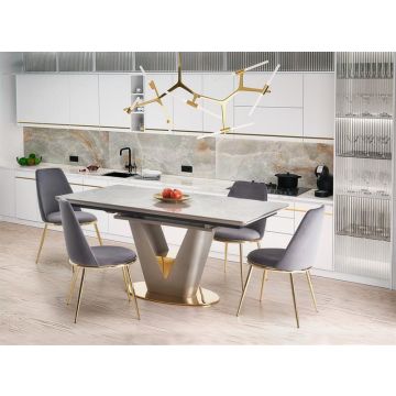 Eettafel Valentino Grijs Keramiek 160-220cm uitschuifbaar met Gouden poot