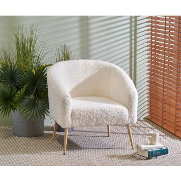 Fauteuil Grifon2 Room/Wit Bouclé Wol met Houten poten