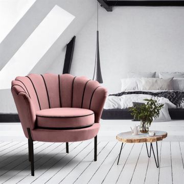 Fauteuil Angelo Rond Roze Fluweel met Zwarte poten