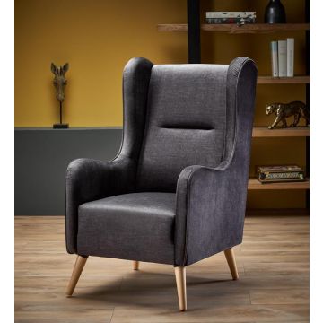 OorFauteuil Chester2 Antraciet Fluweel Velvet bekleding met Houten poten