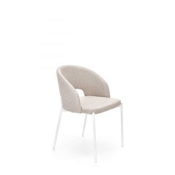 Moderne Eetkamerstoel K486 Beige Stof Metaal Frame Met Armleuningen