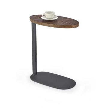 Bijzettafel Delphi Ovaal Walnoot Bruin 48cm met zwarte voet