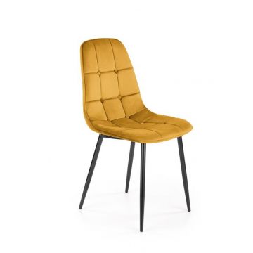 Moderne Eetkamerstoel K417 Geel Fluweel Metaal Frame
