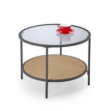 Salontafel Dakota Rond 60cm Glas met Rotan vlechtwerk