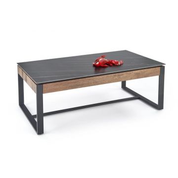 Salontafel Ramona Marmer Zwart 121cm Walnoot bruin Modern