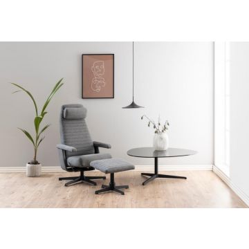 Relaxfauteuil + voetenbank Houston draaibaar en verstelbaar stof Donkergrijs - 1076730M