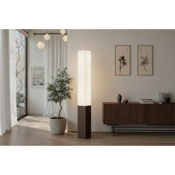 Stijlvolle Vloerlamp Paris Classic 160cm met Witte Stoffen Kamp en Donkerbruine Voet - 35364