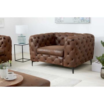 Design Chesterfield Fauteuil Modern Baroque 120cm Antiekbruine Microvezel met Binnenvering - 44399