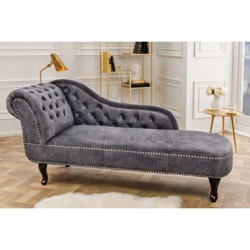 Chaise Longue Chesterfield Grijs 170cm Fluweel - 41253