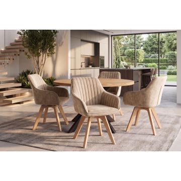 Eetkamerstoel Livorno Champagne Fluweel Draaibaar Met Armleuning - 41311