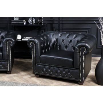 Fauteuil Chesterfield Zwart Antiek look - 41448
