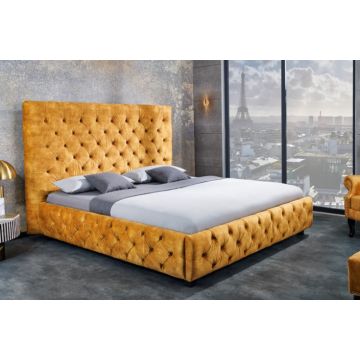 Bed Chesterfield Paris Mosterdgeel 180x200cm Fluweel - 41641