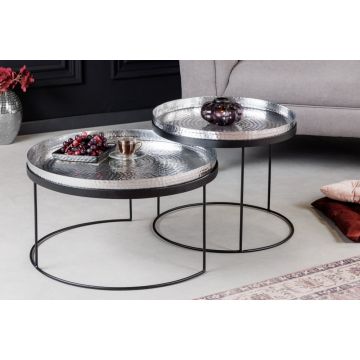 Salontafel 2-delige set Elements Zilver 57cm Rond - 42729