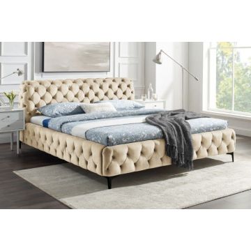 Bed Modern Barock Champagne 160x200cm Fluweel - 43257