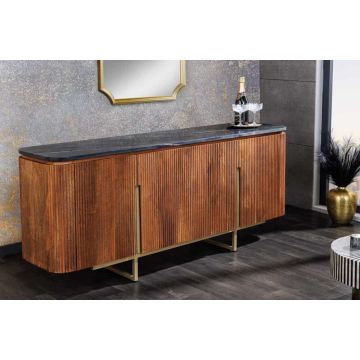 Design Dressoir Gatsby 160cm Bruin Goud Mangohout Marmer Metalen Frame - 43336