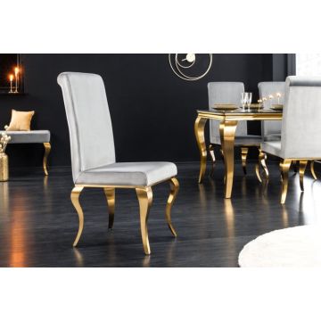 Eetkamerstoel Modern Barock Grijs Fluweel - 43384