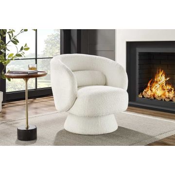 Draaibare Designfauteil Bossa Nova Wit Bouclé - 43526