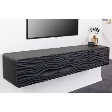 TV-Meubel Wave 160cm Zwart Massief Mango Hout - 43477