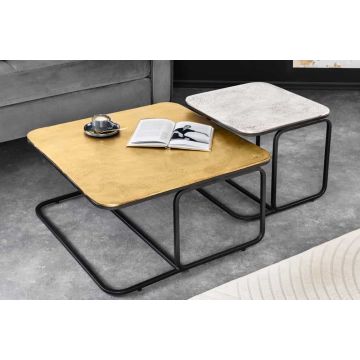 Salontafel Abstract set van 2 60cm Goud Zilver Zwart Metalen Frame - 43515